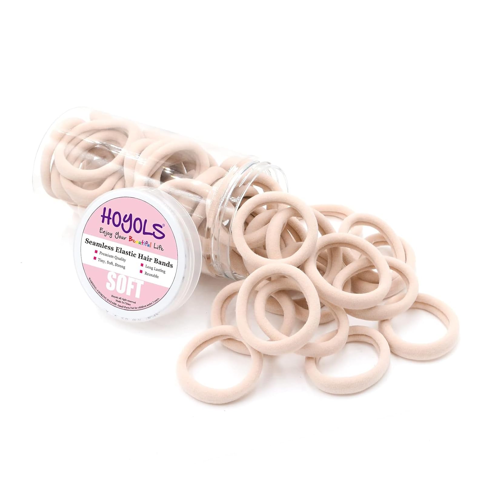 HOYOLS Soft Large Seamless Hair Ties, Gentle Stretch Nylon Ponytail Holder Bands for Thick Heavy Curly Hair, No Slip No Damage Scrunchies Headbands 100 Pcs (Light Blonde)