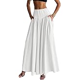 QJQ Women's Fall Boho Flowy Flared Ruffle Maxi Skirt High Waisted Long Flowy Pleated Skirts with Pocket