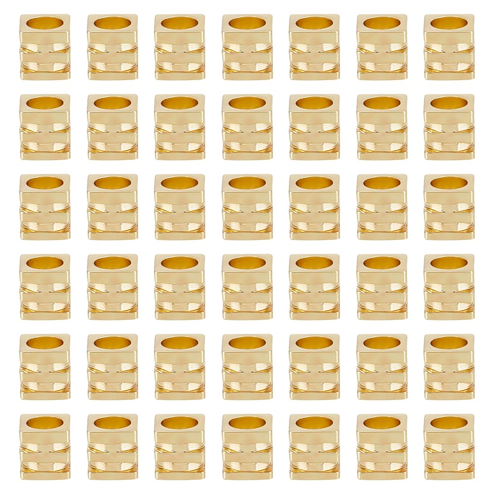 GOMAKERER 100 Pcs Real 14K Gold Plated Cube Beads 3mm, Brass Draw Line Beads Metal Square Bead Big Hole Beads Loose Spacer Beads for Crafts Jewelry Making