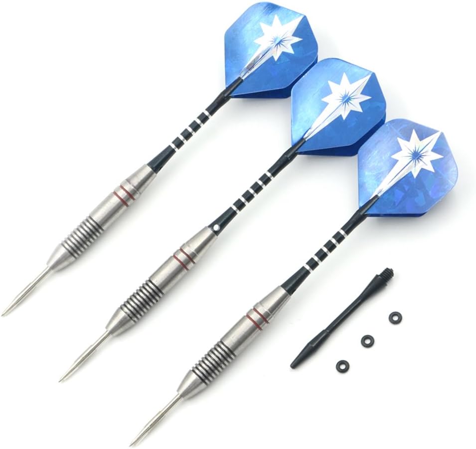 Angelakerry 9pcs of Steel Tip 24 Grams Dart with 3D Reflective Flights Stainless Iron Barrel