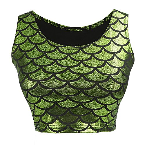 JNTworld Women Sexy Mermaid Fish Scale Hologram Stretch Soft Shine Vest , M , Green