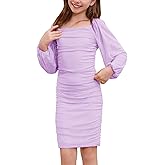 Teen Girl Long Puff Sleeve Bodycon Dress Junior Prom HOCO Formal Outfits Tween Birthday Pageant Tight Pencil Dress