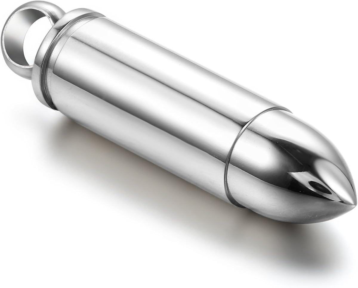 JewelryWe Stainless Steel Silver Polished Bullet Pendant 22 Inch Chain Necklace for Men, 22 inches