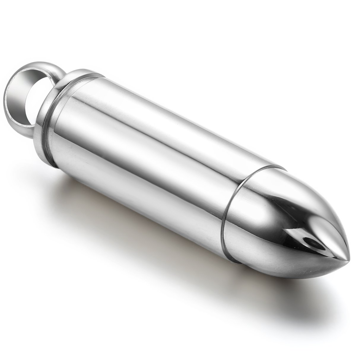 JewelryWe Stainless Steel Silver Polished Bullet Pendant 22 Inch Chain Necklace for Men