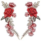2 Pcs Red Green Flower Applique Embroidered Patch Collar Floral Appliques Sew on Patches Sewing DIY Clothing Accessories Craft Kids Clothing Hat Bag Decor (Red-Green)