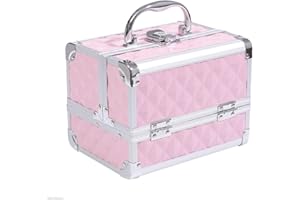 HOMCOM 3 Tier Aluminum Frame Diamond Texture Makeup Train Case, Professional Cosmetic Storage Organizer Box with Lock, Mirror