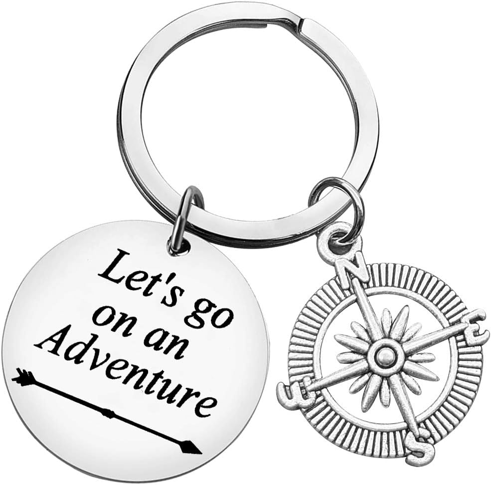 Huwujiu Camper Keychain Keyring Adventure Keychain Gifts for Women Men Camper Trailer Vacation Gifts Outdoor Adventure Traveller Gifts Let's Go On an Adventure