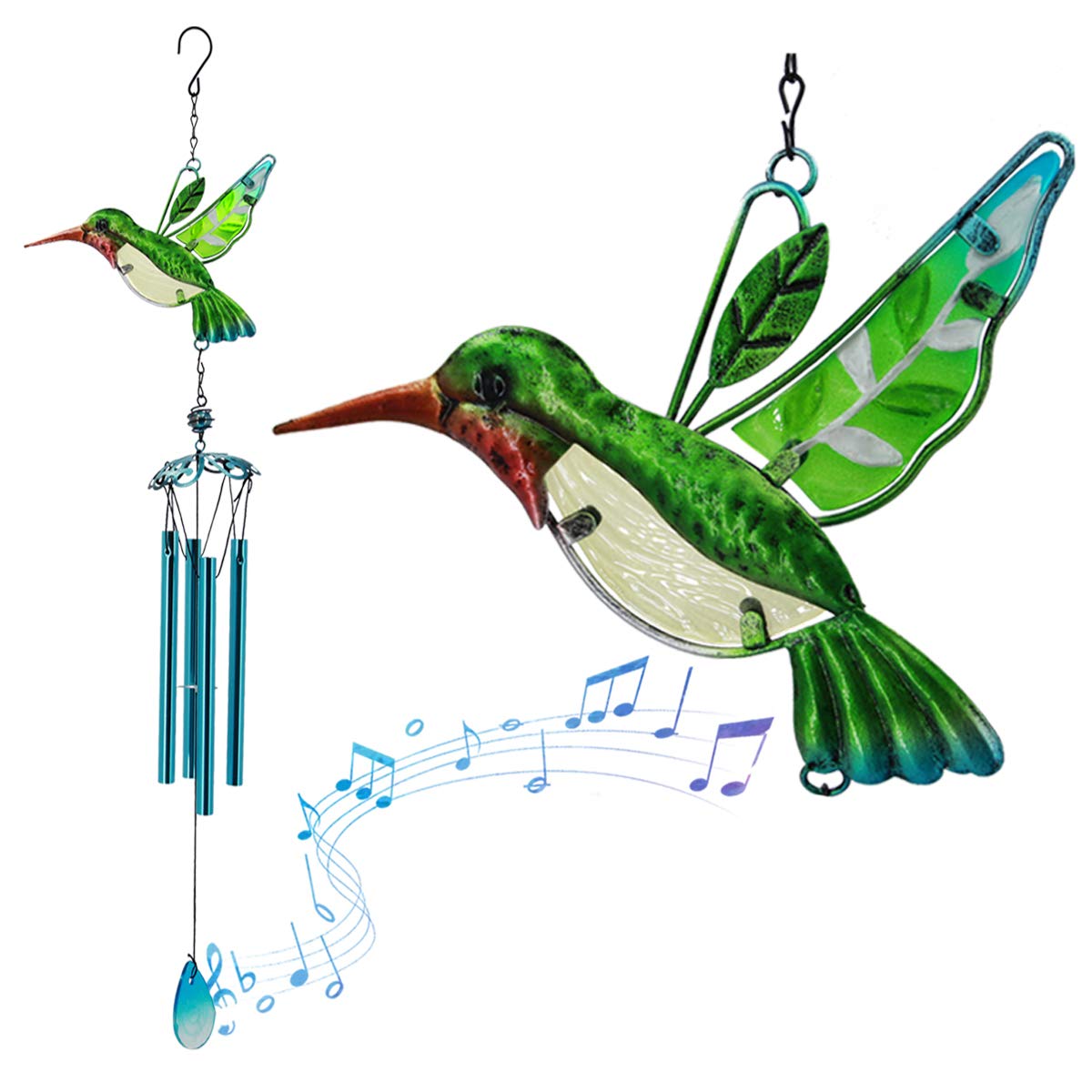 Loving Basso Memory Wind Chimes Outdoor, Hummingbird Wind Chime for Mom, Outdoor Stained Glass Hummingbird Chime for Garden Home Window Decor, Memorial Gifts for Housewarming Thanksgiving Xmas