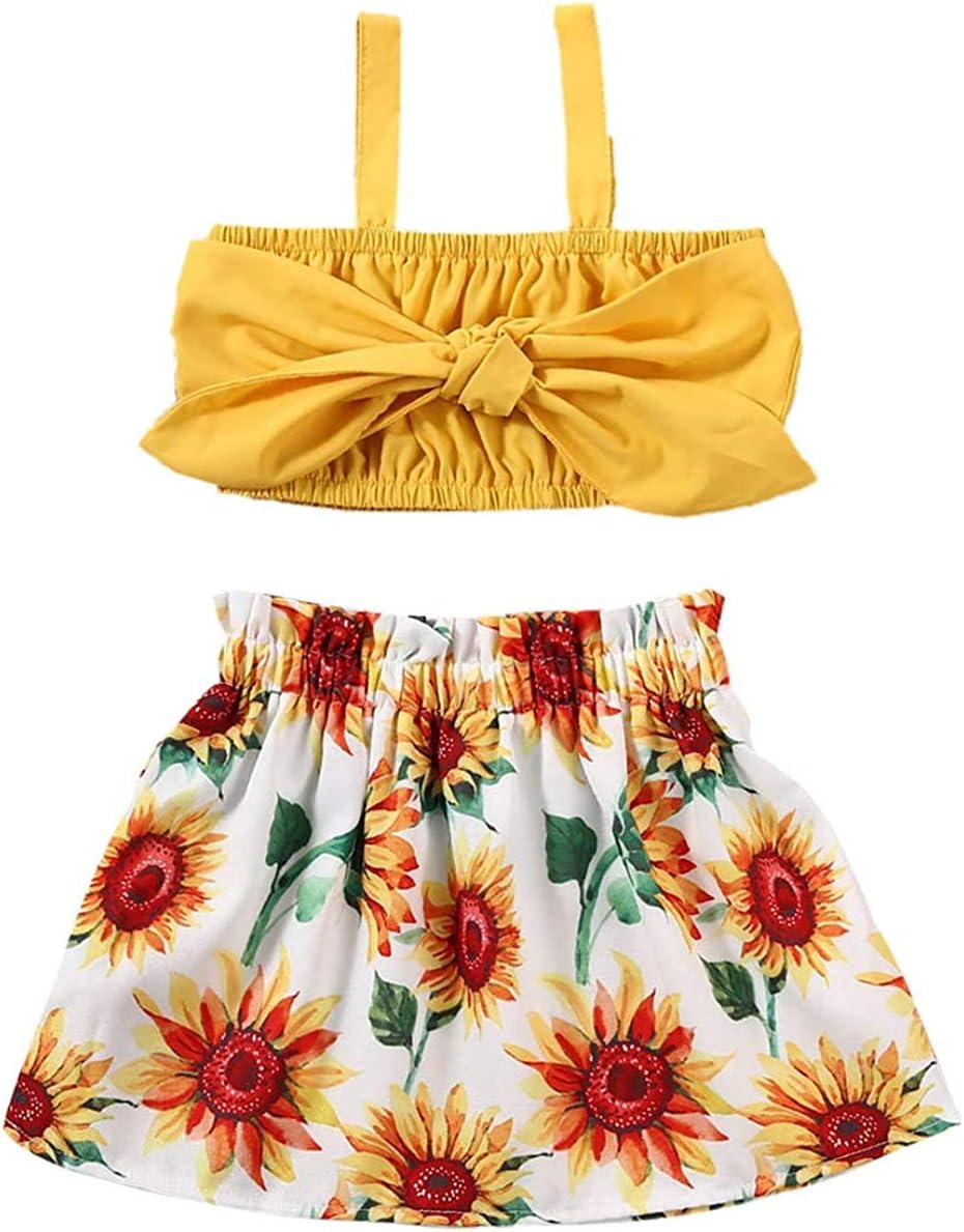 Toddler Kids Baby Girl Floral Outfit Lace Halter Tank Top+Boho Skirt Dress Set Summer Clothes