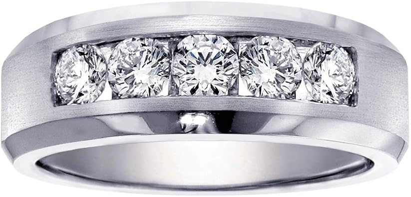 VIP Jewelry Art 1.00 CT TW 5-Stone Channel Set Diamond Mens Wedding Ring in Platinum