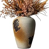 11" Large Handcrafted Ceramic Vase - Vintage Rustic Iron Glaze Pattern Farmhouse Flower Vase for Home Decor, Decorative Vase for Living Room Dining Table Fireplace Bookshelf Office