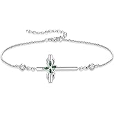 Inpasne Cross Bracelet for Women 925 Sterling Silver Infinity Butterfly Birthstone Link Bracelet Crucifix Religious Jewelry for Her