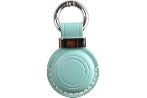 KEEPXYZ Genuine Leather Airtag Holder Suitable for Apple Airtag Keychain Leather, Secure Air Tag Holder with Stainless Steel Ring Lock, Durable Airtag Case Cover Key Ring - Cyan V2.0 (No Hole)