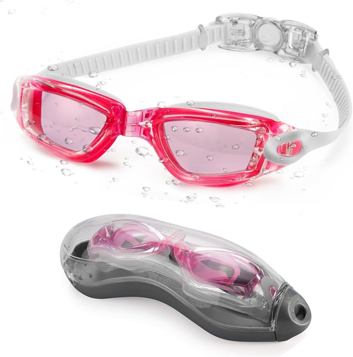 Letsfit Swim Goggles, No Leaking Clear Anti-Fog UV Protection Swimming Goggles with Protective Case Ear Plug for Men Women Youth Kids, Wide View Design, Easy to Adjust