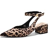 Coutgo Womens Closed Pointed Toe Heels Chunky Block Low Heel Ankle Strap Pumps Wedding Work Dress Shoes