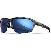Wiley X JAKL Captivate Polarized Sunglasses, Safety Glasses for Men and Women, UV Eye Protection for Shooting and Outdoor Gloss Crystal Grey Frames, Blue Mirror Lenses