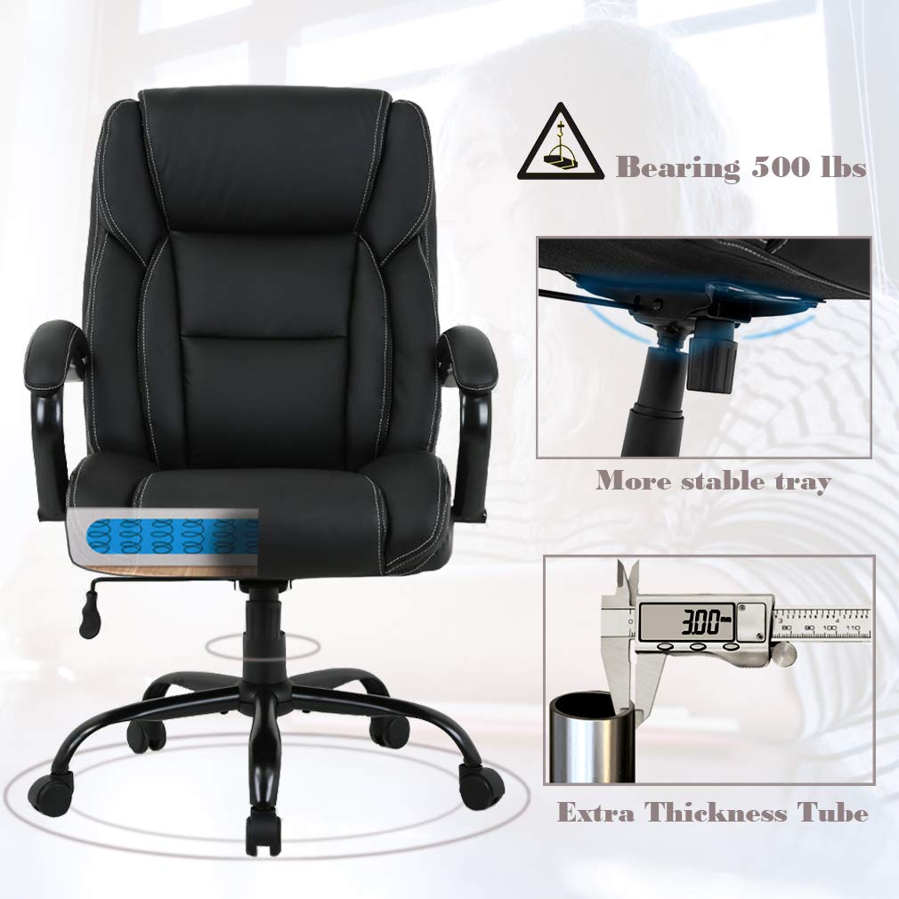 Big and Tall Office Chair 500lbs Desk Chair Ergonomic Computer Chair High Back PU Executive Chair with Lumbar Support Headrest Swivel Chair for Women Men Adults,Black