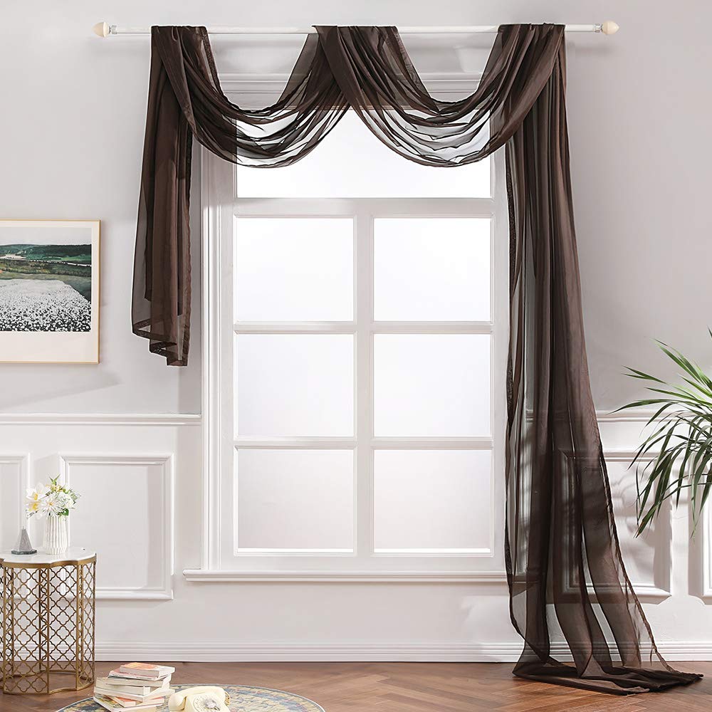 Megachest TAILORED VOILE WINDOW SCARF PELMET (dark brown, 56"X118"X1 Panel)