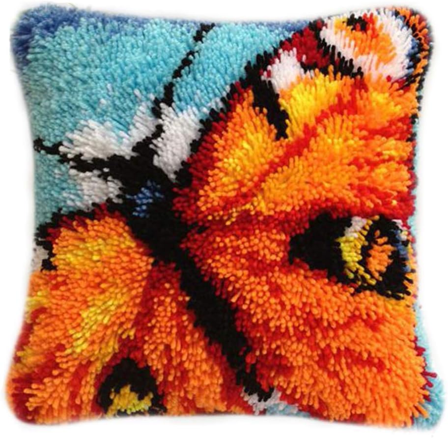DIY Cushion Carpet Mat Latch Hook Rug Kits Cover Hand Craft Embroidery Pillowcase Crocheting Butterfly Handmade Baby Wedding Kids Parents Gift 16x16 Inch