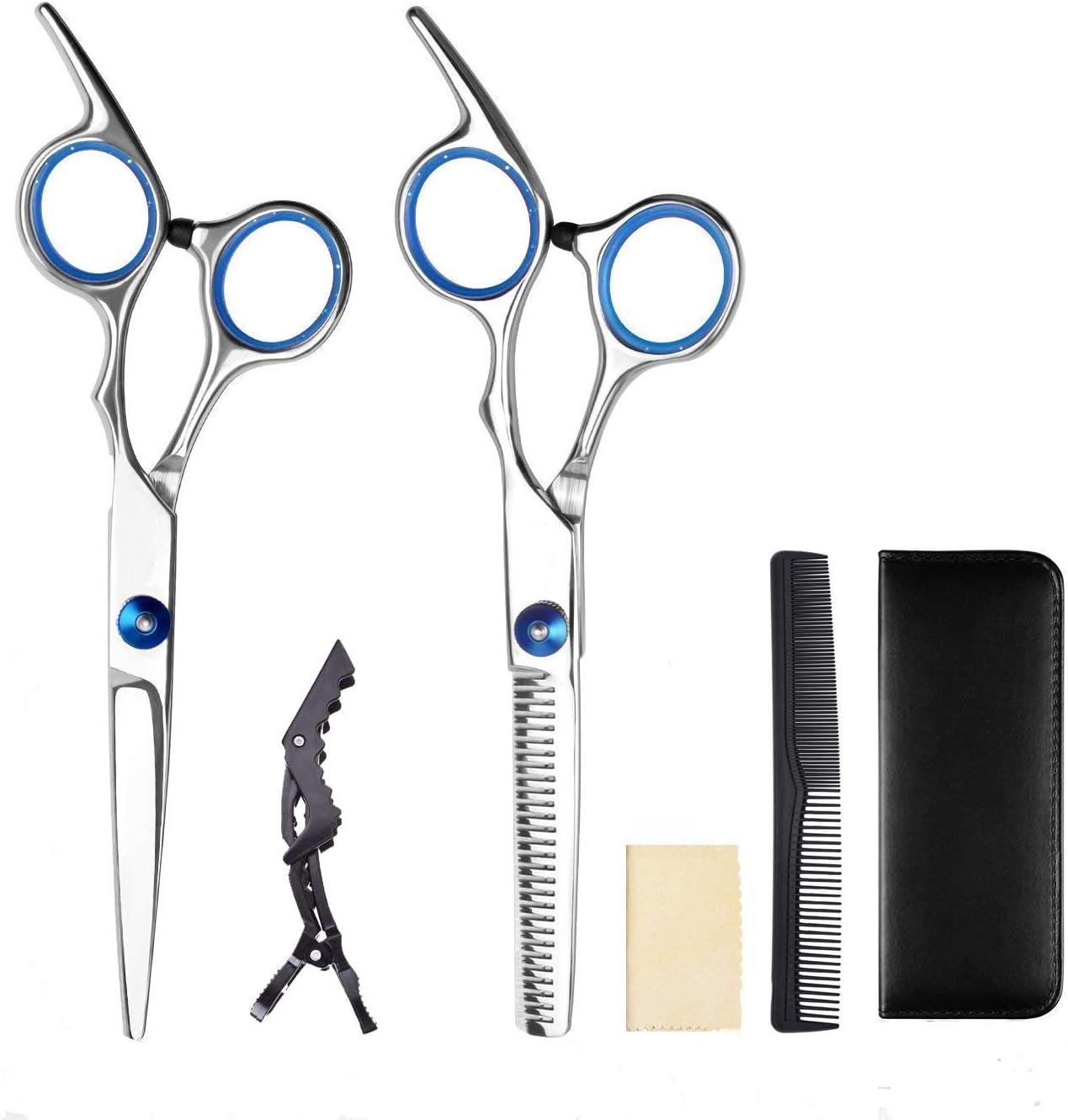 KERUITA Hair Cutting Scissors/Thinning Shears/Professional Barber/Salon Razor Edge Tools set/Mustache Scissors and Barber Scissors with Fine Adjustment Screw Japanese Stainless Steel Kit