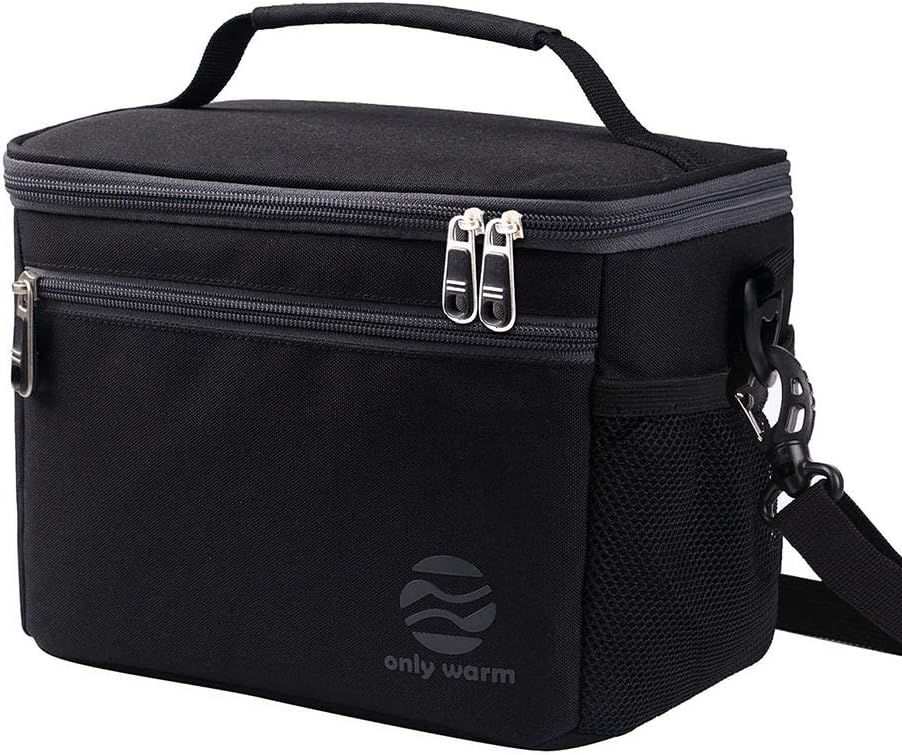 Strong Lunchbox Adults Insulated Lunch Bag Mens Tote Cooler Bag Small Durable Single-meal Snack Bag with a Handle Shoulder Strap Extra Pocket for Work Travel School Black