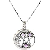 Jewelry Trends Sterling Silver Moon and Star Pentacle Pendant with Amethyst on 18 Inch Chain Necklace