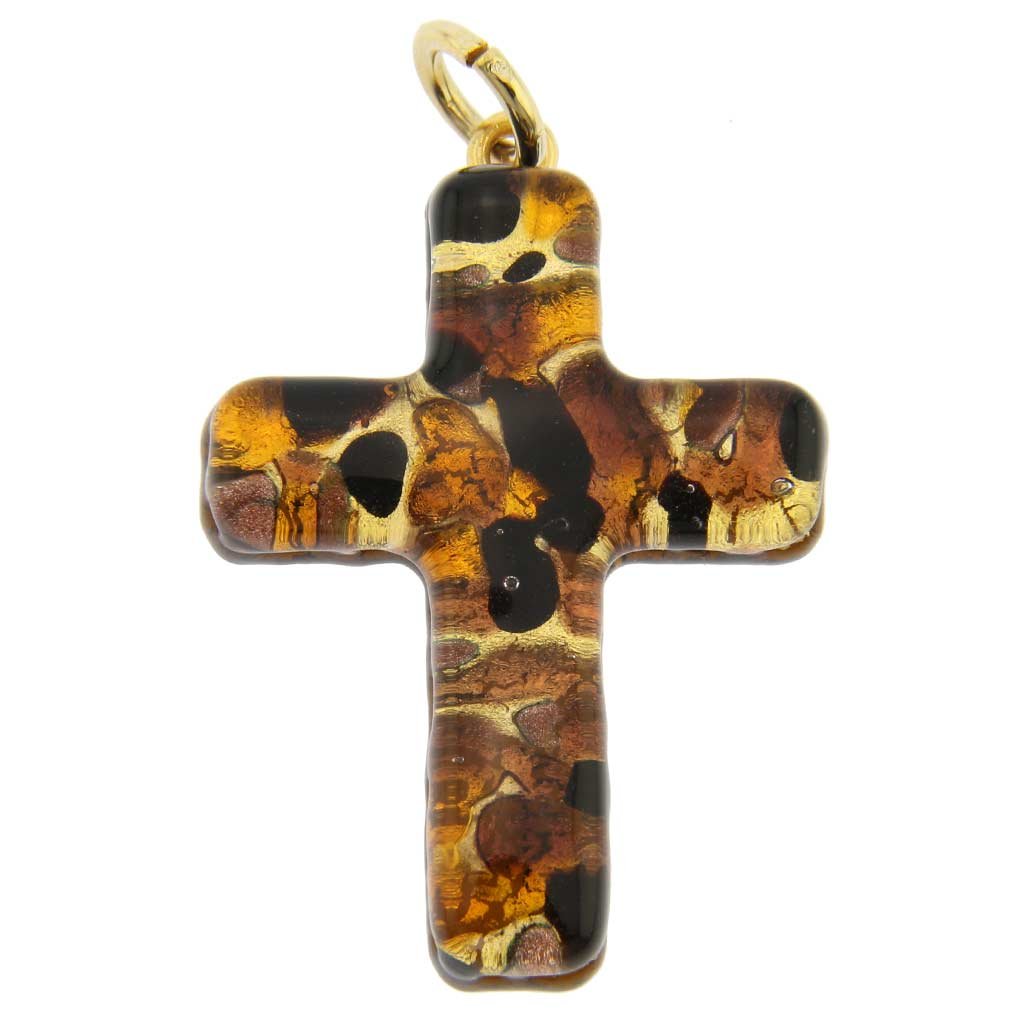 Glass Of Venice Murano Glass Venetian Reflections Cross Pendant - Topaz Gold