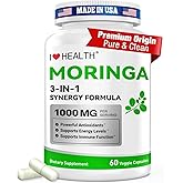 Moringa Capsules 1000mg – High Potency 10:1 Leaf Extract – Energy, Sleep, Immune & Gut Health Support – Vegan, Non-GMO – 60 Veg Capsules, Made in USA (60 Count (Pack of 1))