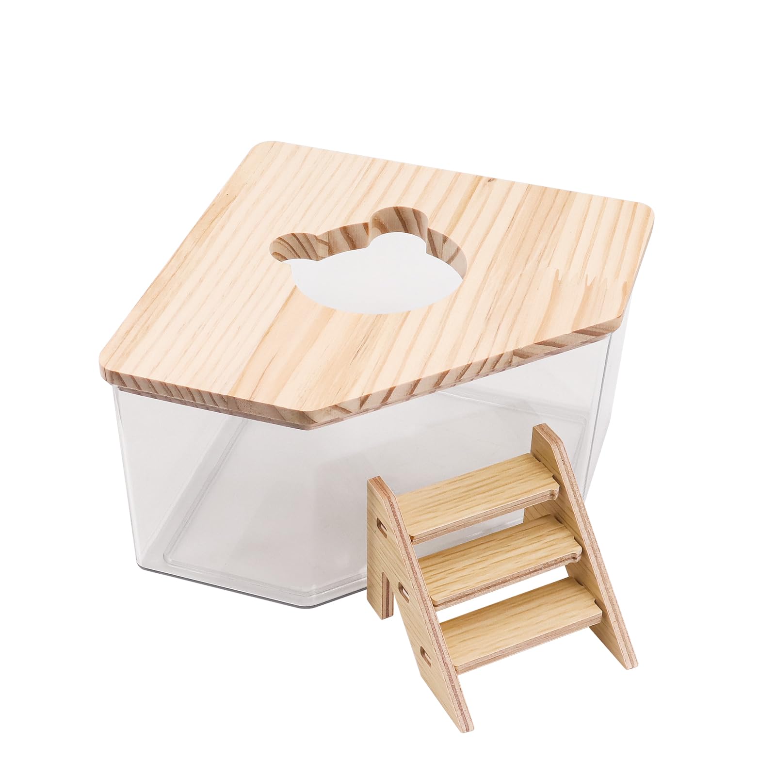 MoYouno Hamster Sand Bath,Transparent Acrylic Sand Bath Box and Pet Bath,Container With Ladder,Pet Supplies,Small Animal Pet Sauna Toilet,for Guinea Pig Chipmunk or Other Small Pets (pentagon)