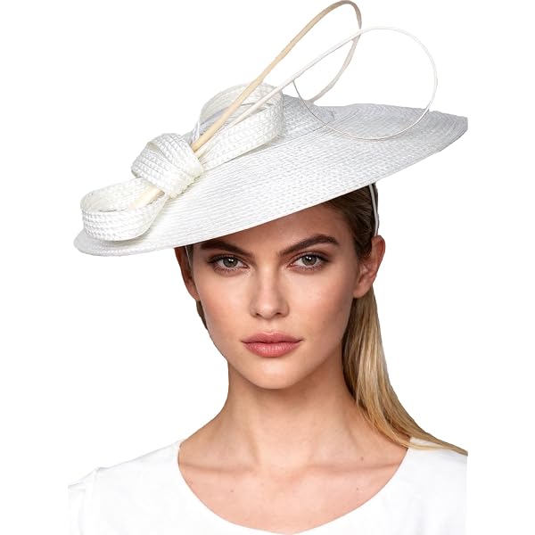 3312 Women\'s White Straw Derby Hat With Feather For Formal Cocktail & Tea Women\ main image 3