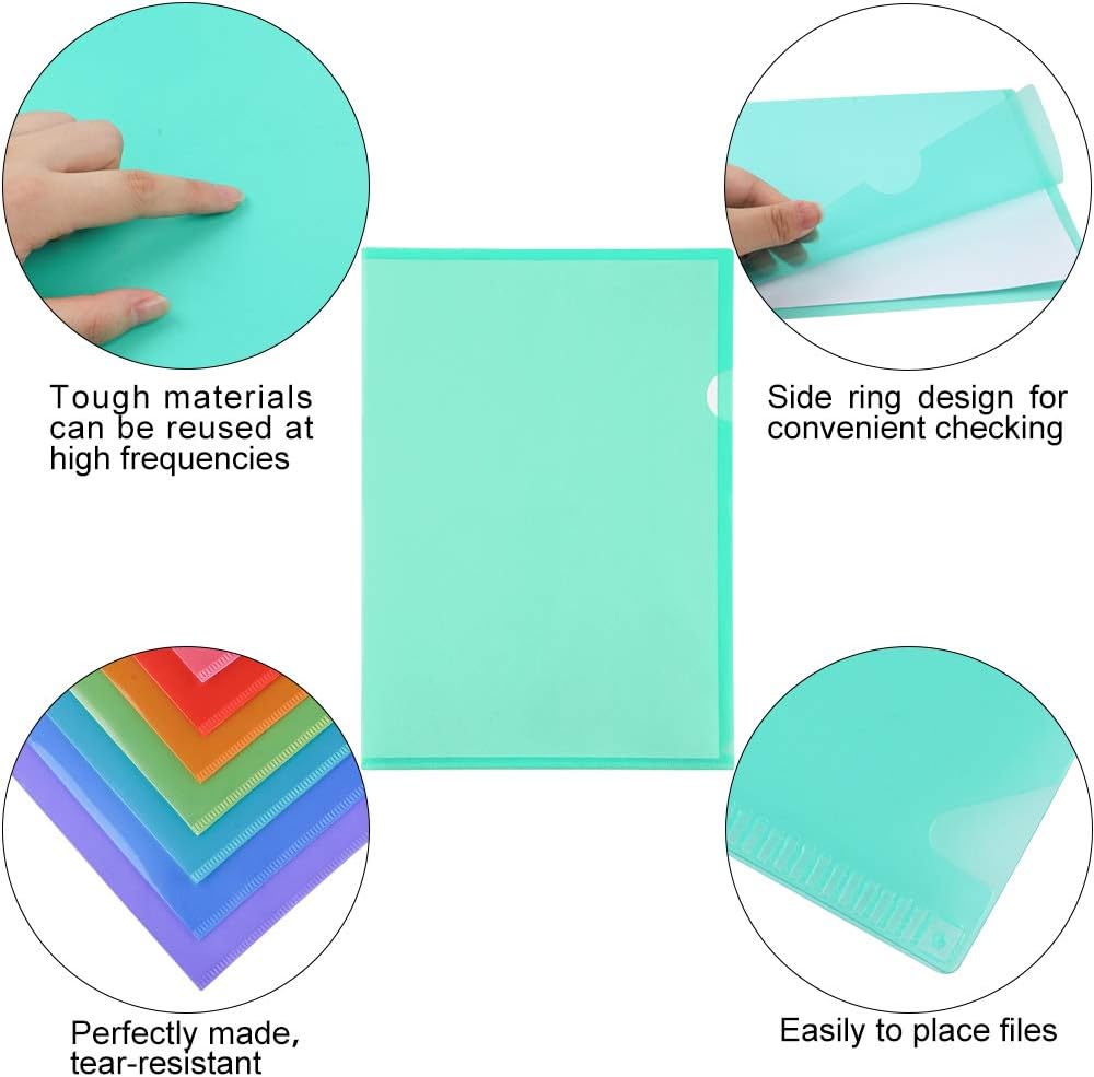 EOOUT 45pcs Plastic Clear Document Folders Project Pockets, File Folders for Letter Size and A4, 8 Assorted Colors, for School Office : Office Products
