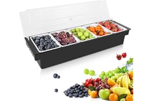 ZXXSFM Condiment Garnish Tray Caddy For Bartenders,Bar Garnish Fruit Caddy With Lid,Plastic Condiment Container For Bartending,Outside Parties (5 Compartment)