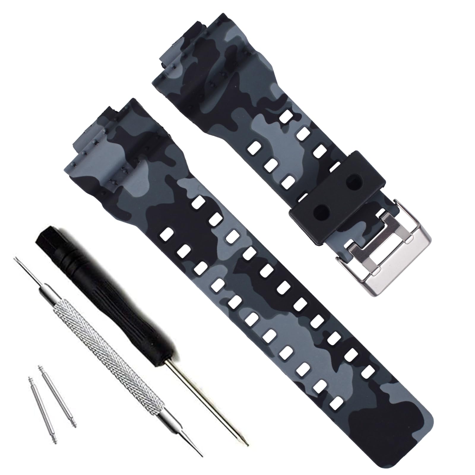 My Time OliBoPo Natural Resin Replacement Watch Band Strap for Casio Mens G-Shock GD120/GA-100/GA-110/GA-100C (Camouflage-Grey)