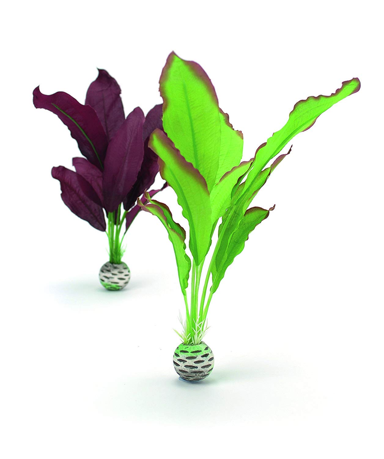 biOrb Fish Tank Decorations, Silk Plant Set With Weighted Balls (2 x Aquarium Plants, Green & Purple), Artificial Fish Tank Plants To Add Colour, Natural-Looking Aquarium Decor For Scenic Background