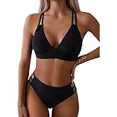 Tainehs Women's Push Up V Neck Bikini Sets Criss Cross Back Two Piece Bathing Suit