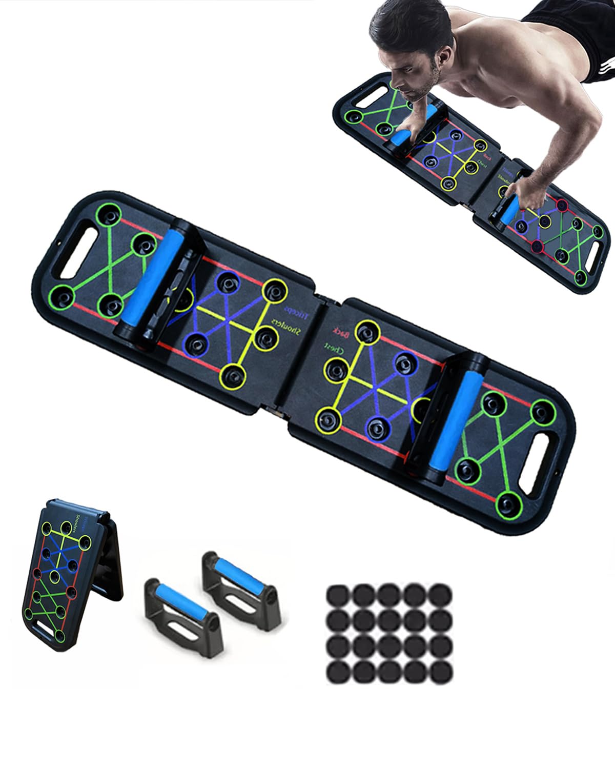 Photo 1 of (USED/FAIR) 12-In-1 Push Up Board,Portable Pushup Bars for Men, Muscle Max Press Up Boards,Foldable Gym Home Exercise Board,Multi-function Push-Up Stand,Home Workout Equipment with Resistance Bands