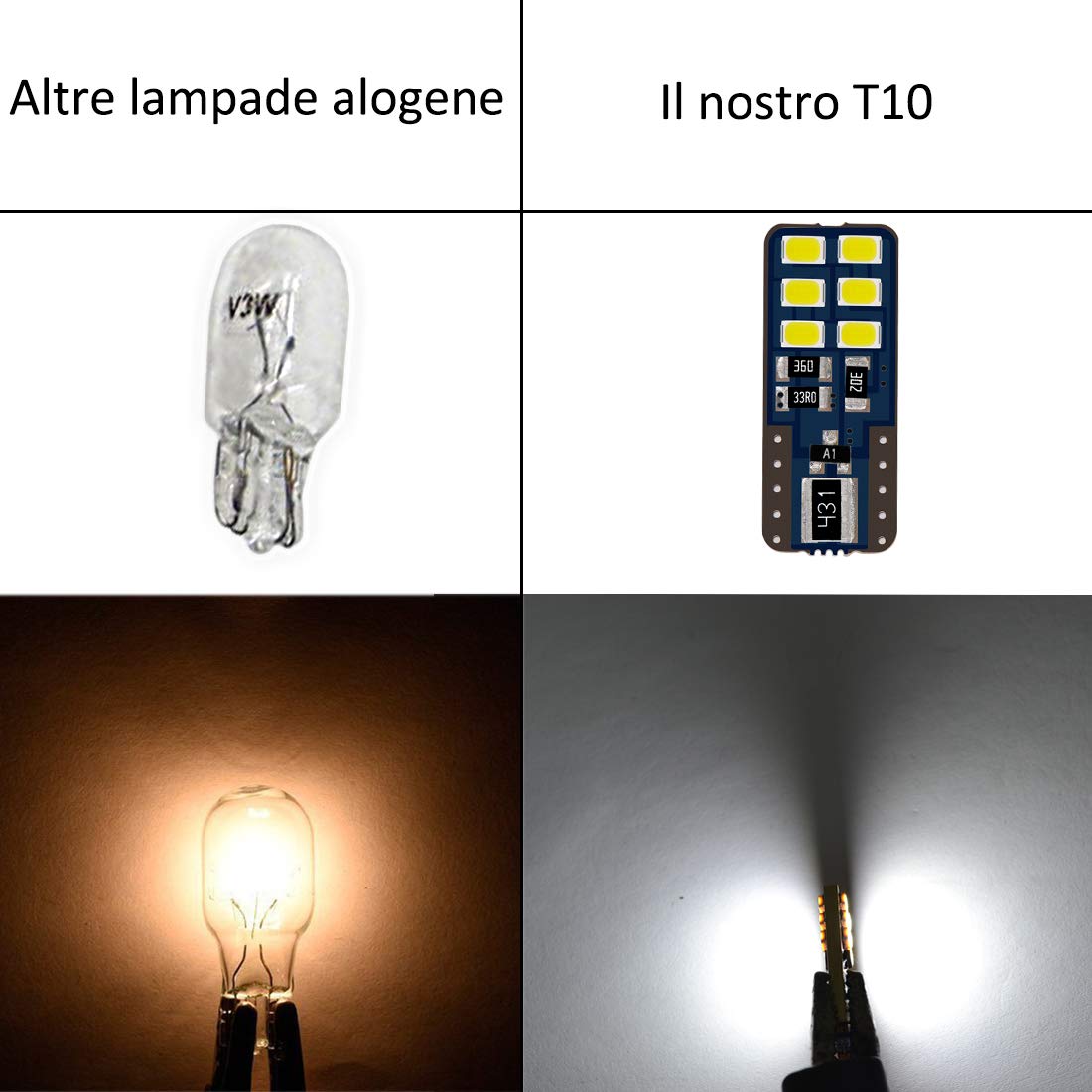 XELORD T10 W5W LED CANBUS no error cuneo lampadine 194 168 6000K Bianco 12V Per Auto Interni Luce Targa Luce di Posizione, Luce di Indicatore Laterale Replacement,4 Pezzi