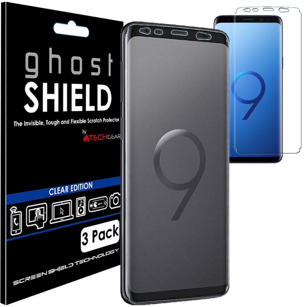 TECHGEAR [3 Pack] Screen Protectors to fit Samsung Galaxy S9 Plus [ghostSHIELD Edition] Genuine Reinforced Flexible TPU Screen Protector Guard Covers with Full Screen Coverage inc Curved Screen
