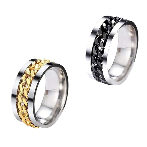 2pcs Mens Spinner Ring for Anxiety Relief Stainless Steel Black