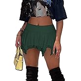 Women's Lace Short Skirt Sexy Y2K Solid Low Waist Patchwork Flowy Ruffle Pleated Mini Skirts Streetwear