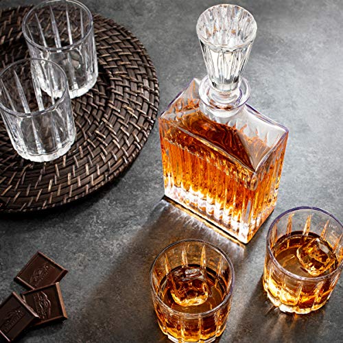 FineDine European Style Glass Whiskey Decanter & Liquor Decanter with Glass Stopper, 30 Oz.- With Magnetic Gift Box - Aristocratic Exquisite Striped Design - Glass Decanter for Alcohol Bourbon Scotch. - Thumbnail 4