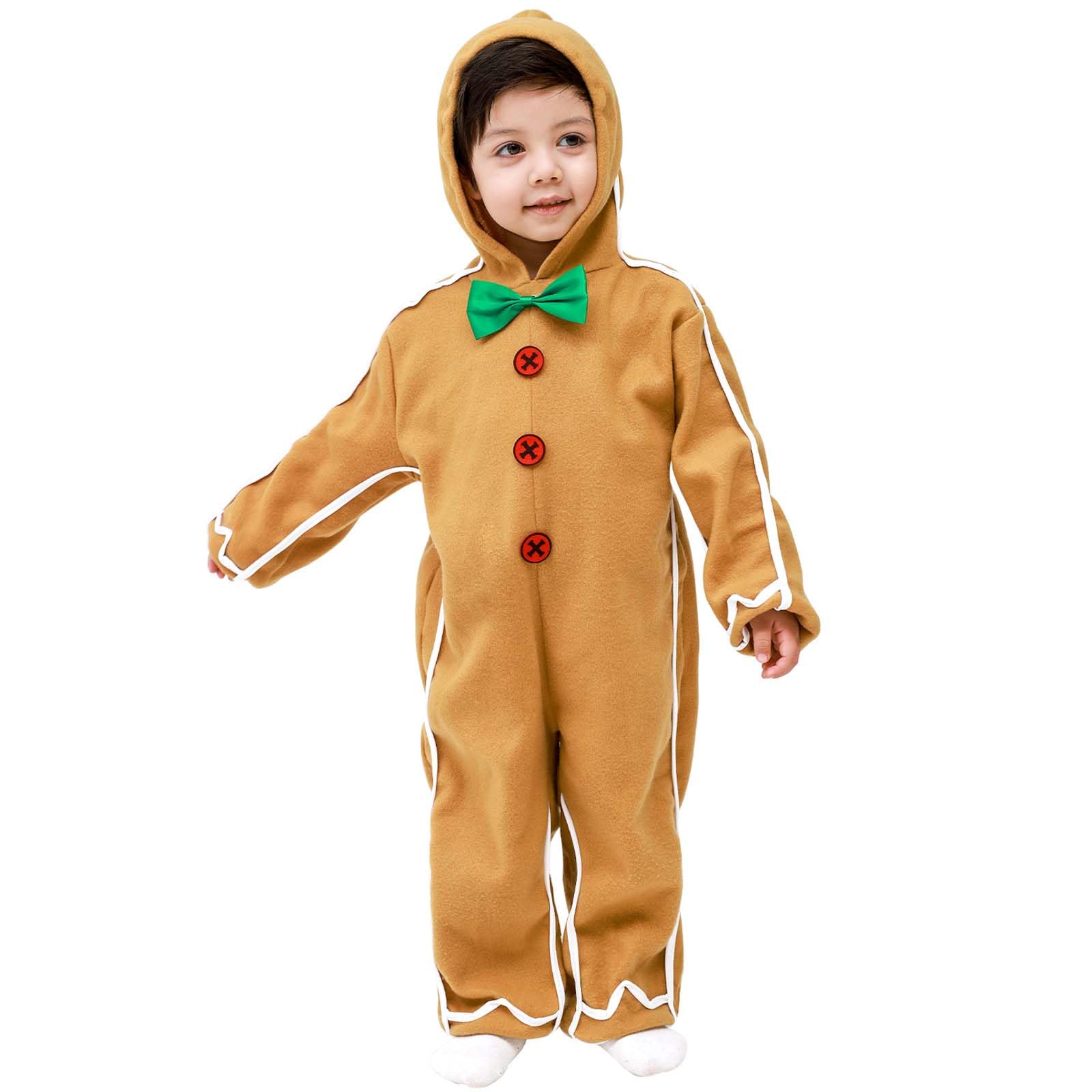 Churgigi Carnival Gingerbread Man Costume Kids, Gingerbread Onesie Kids Christmas Outfit Boy Girl Fancy Dress Hooded Jumpsuit