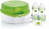 MAM Microwave Steriliser with 2 Easy Start Anti-Colic Bottles & Soother