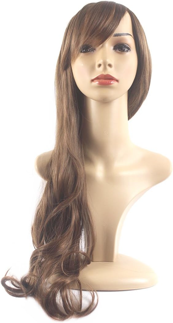 Xiaoyu 25"70cm Fascinating Oblique Bangs Wavy Wigs - Light Brown - Image 4