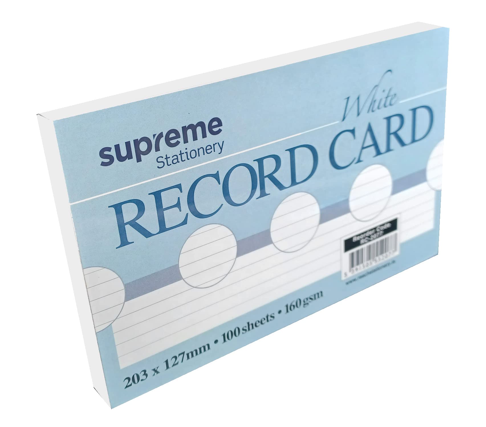 Record Cards White Ruled Index Cards 6mm Lined Margin Revision Cards 8" x 5" - 100 Sheets 160gsm Thick Paper Cards