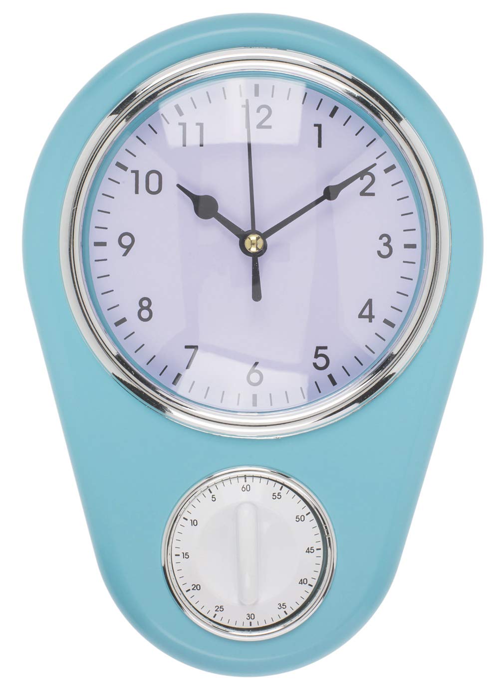 Retro Kitchen Wall Clock Vintage Kitchen Time with 60 Minute Kitchen Timer (Light Blue)
