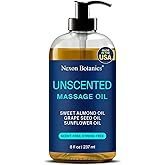 Unscented Massage Oil for Massage Therapy 8 fl oz - Refreshing and Relaxing - Natural Oils with Sweet Almond, Grape Seed and Sunflower Oil - for Men and Women - Nexon Botanics