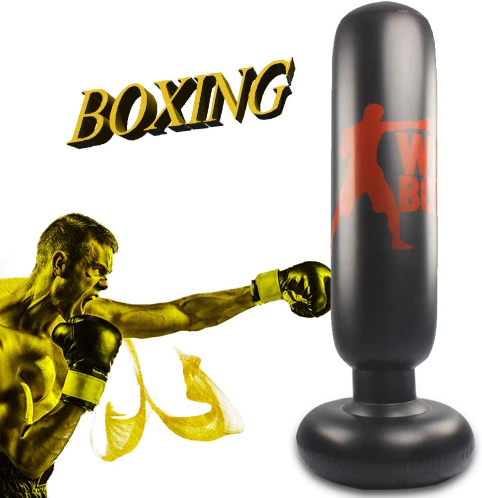 Free Stand Punching Bag Boxing Set, Inflatable Freestanding Free Standing Punch Bag with Foot Air Pump, 160CM, Standing Tumbler Column Sandbag for Children Adults
