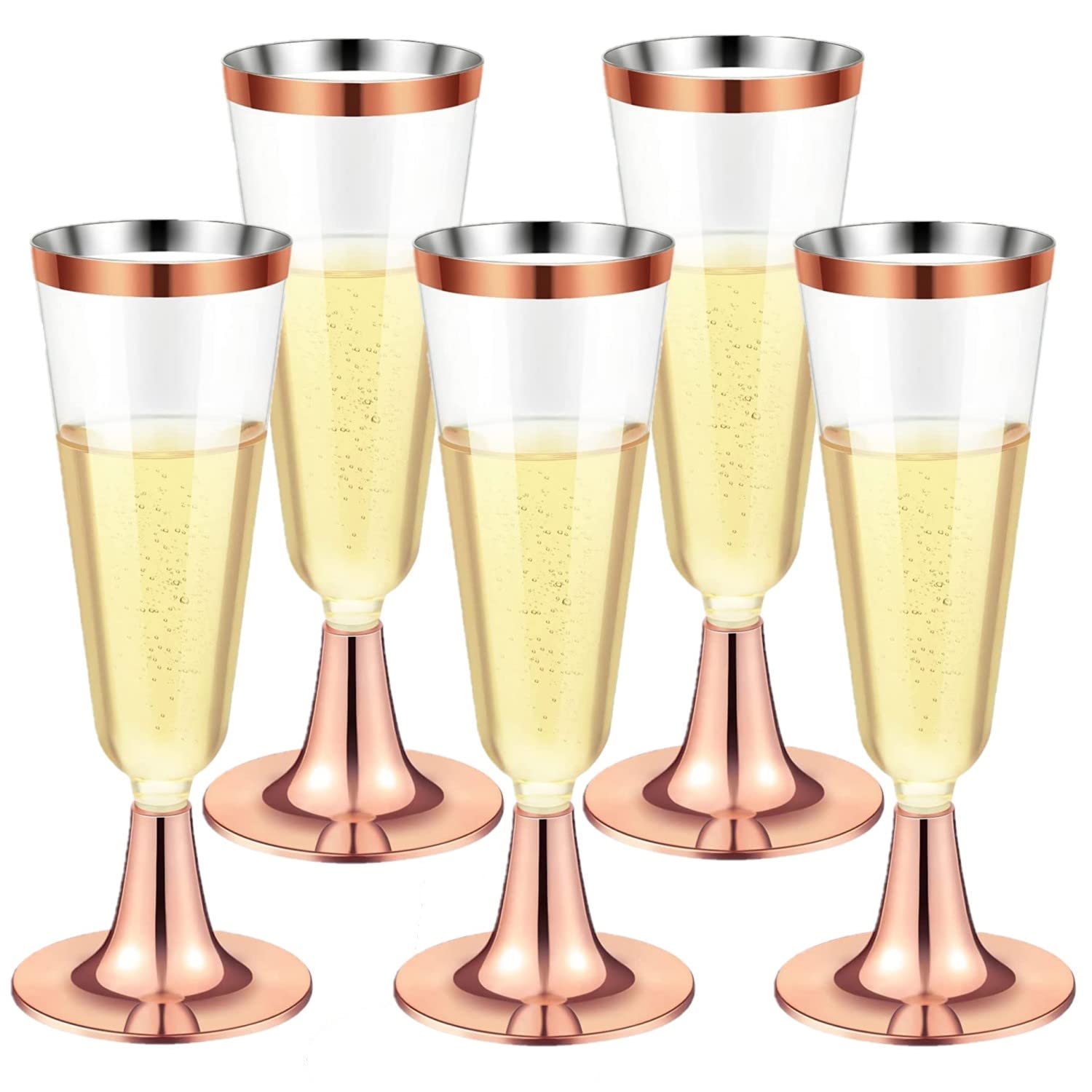 LATERN 30Pcs Plastic Champagne Flutes, 150ml Rose Gold Champagne Glasses Reusable Stemmed Party Wine Cups for Garden Wedding Anniversary Shower Parties (5.5 x 16.5cm)