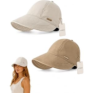 2/4 Pack Women's Wide Brim Sun Visor Hat UPF 50+ Open Top UV Protection Adjustable Cap for Ponytails Golf Beach